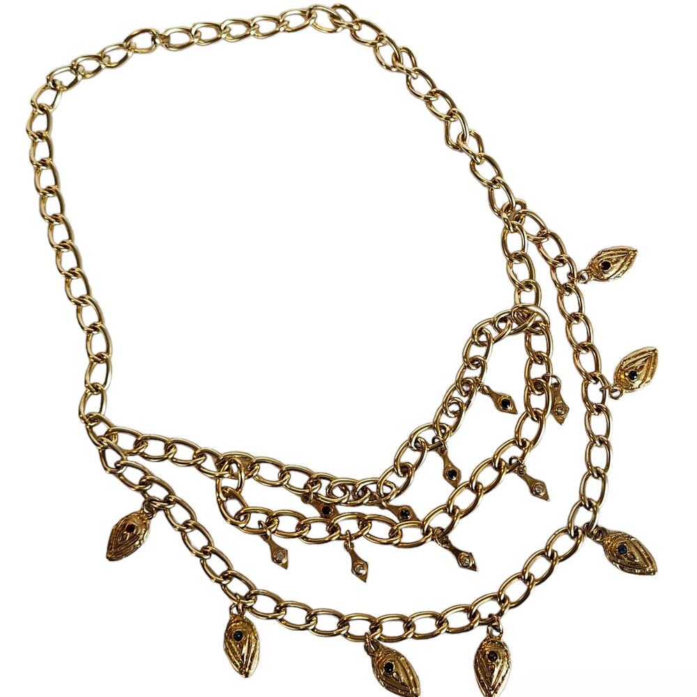 Multi Layered Chain Gold Tone Necklace Statement Piece Fun Night Out